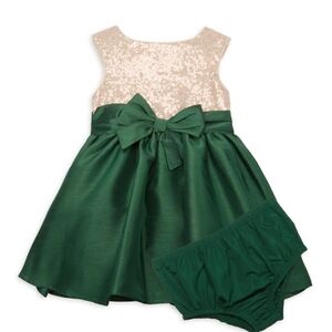 Green and Gold Baby Dress with Bow